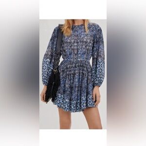 Maje Navy & White Geometric Long-Sleeve Dress